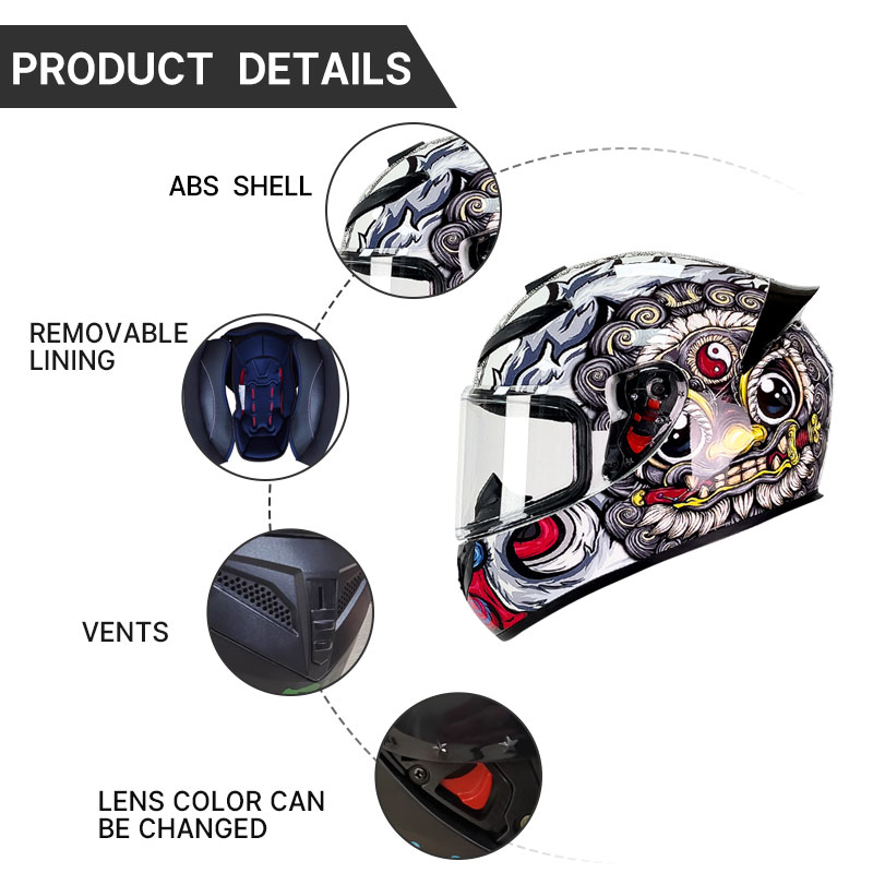 High-Definition Nezha Pattern  - đánh giá và giá Full Face Motorcycle Helmet With Bluetooth